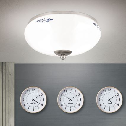 Loftlampe LANDHAUS 2xE27/60W/230V Ø 28 cm mat krom/hvid/blå