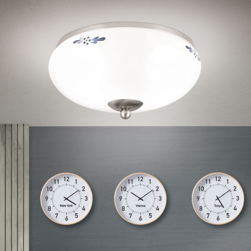 Loftlampe LANDHAUS 2xE27/60W/230V Ø 28 cm mat krom/hvid/blå