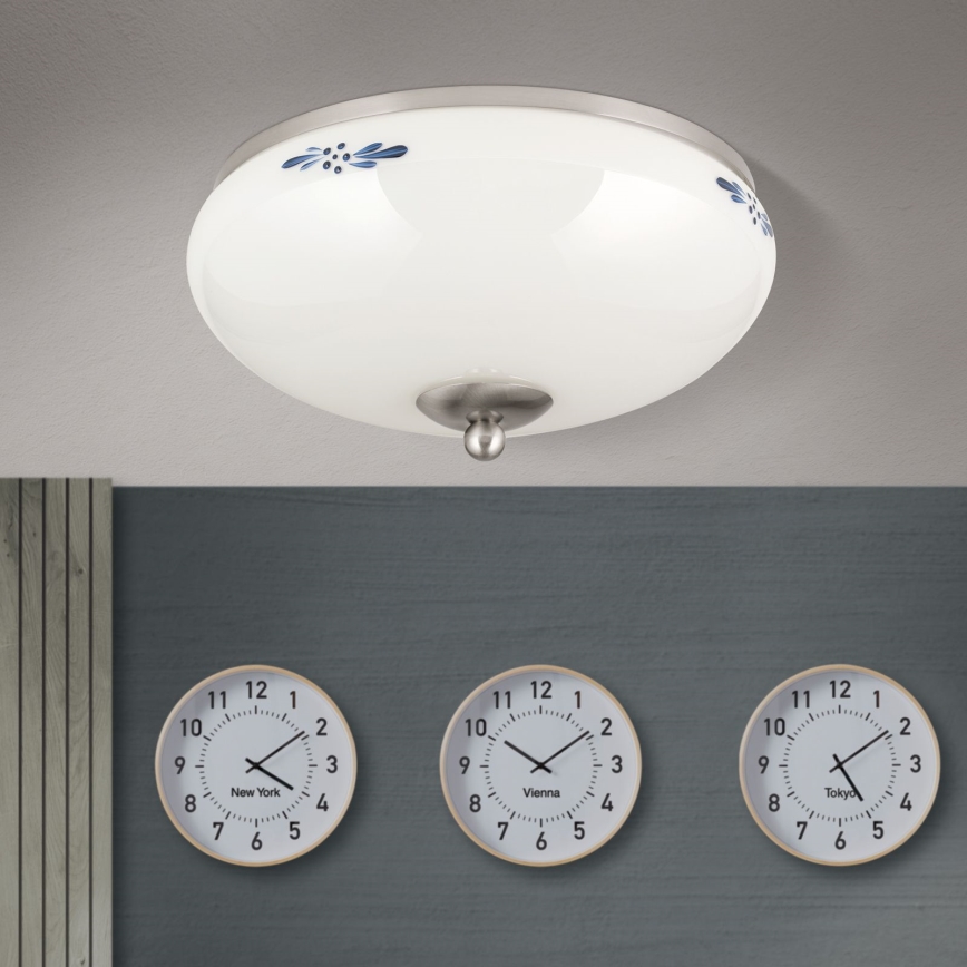 Loftlampe LANDHAUS 2xE27/60W/230V Ø 28 cm mat krom/hvid/blå