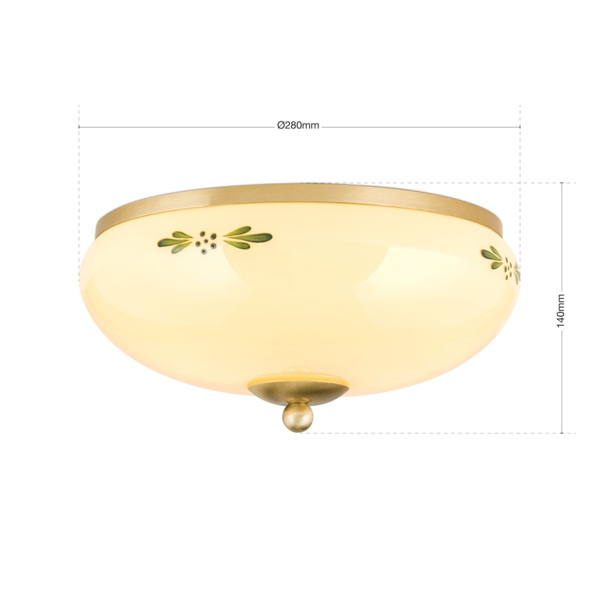 Loftlampe LANDHAUS 2xE27/60W/230V Ø 28 cm messing/beige/grøn