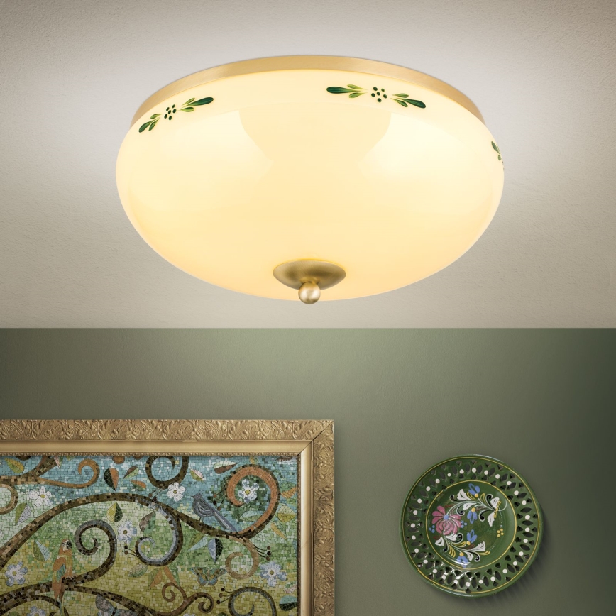 Loftlampe LANDHAUS 3xE27/60W/230V diameter 35 cm messing/beige