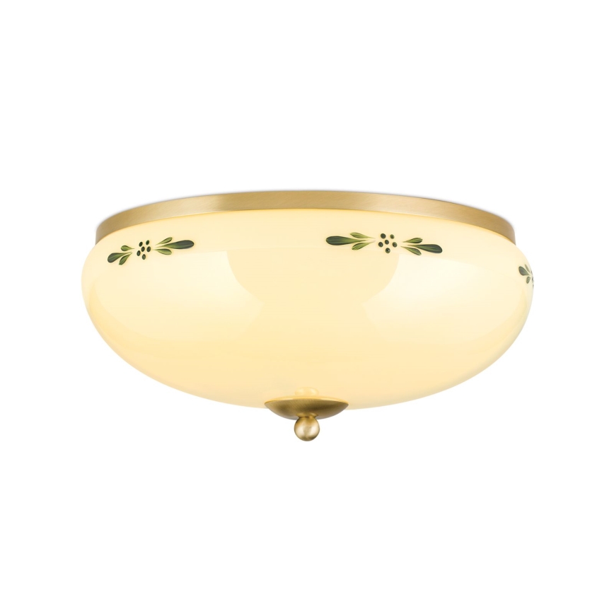 Loftlampe LANDHAUS 3xE27/60W/230V Ø 35 cm messing/beige/grøn