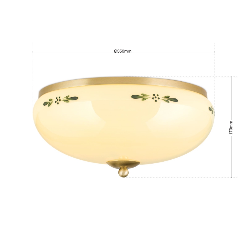 Loftlampe LANDHAUS 3xE27/60W/230V Ø 35 cm messing/beige/grøn