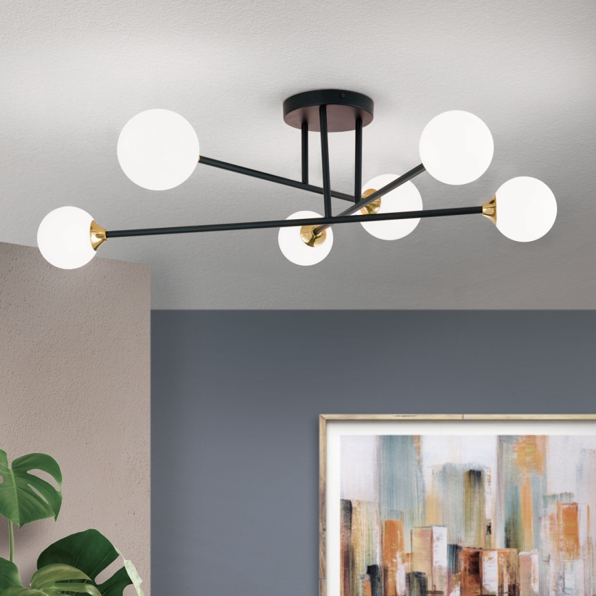 Loftlampe SNOWWHITE 6xG9/20W/230V diameter 84 cm sort/guldfarvet