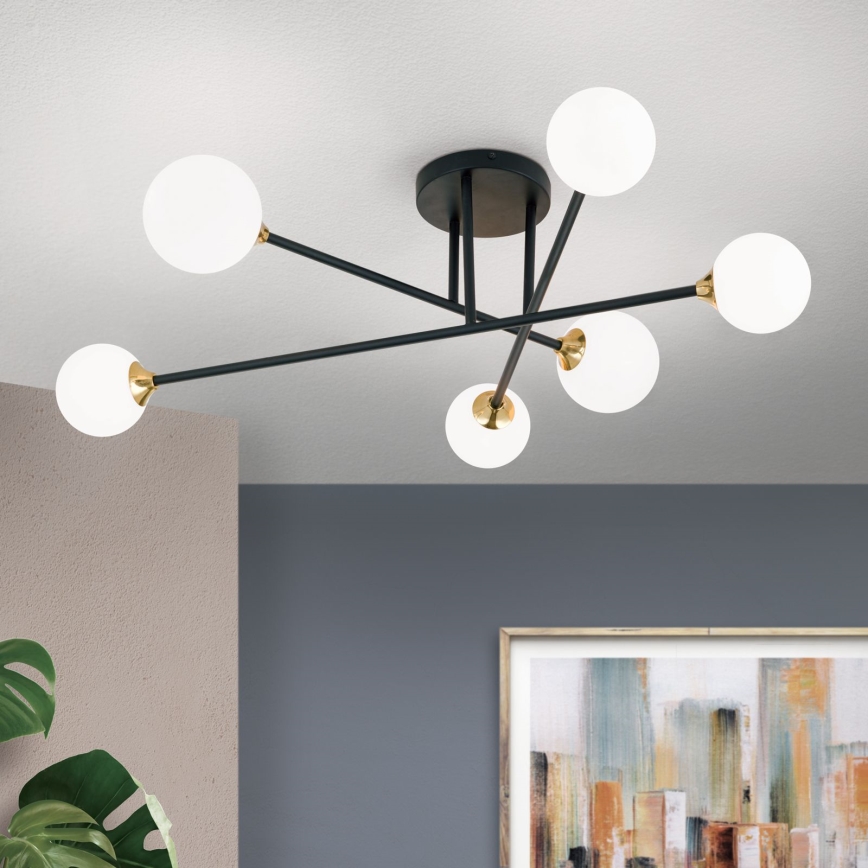 Loftlampe SNOWWHITE 6xG9/20W/230V diameter 84 cm sort/guldfarvet