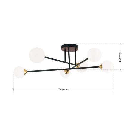 Loftlampe SNOWWHITE 6xG9/20W/230V diameter 84 cm sort/guldfarvet