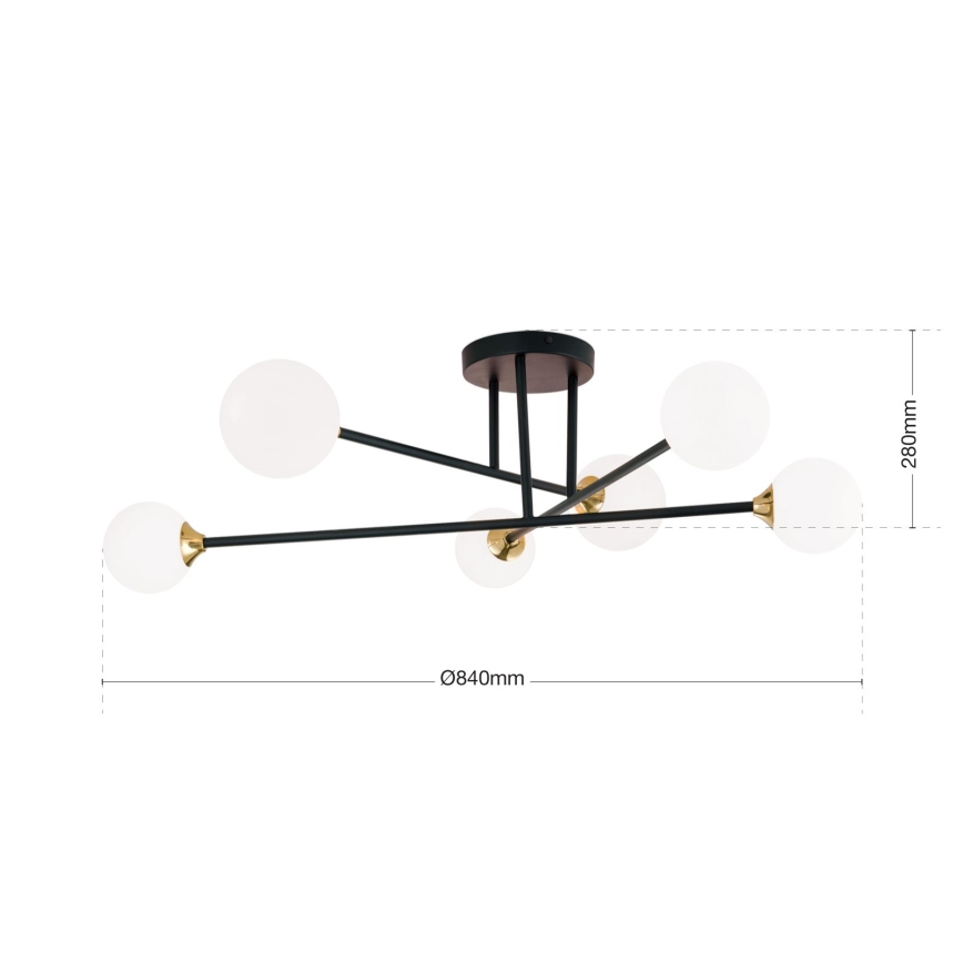 Loftlampe SNOWWHITE 6xG9/20W/230V diameter 84 cm sort/guldfarvet