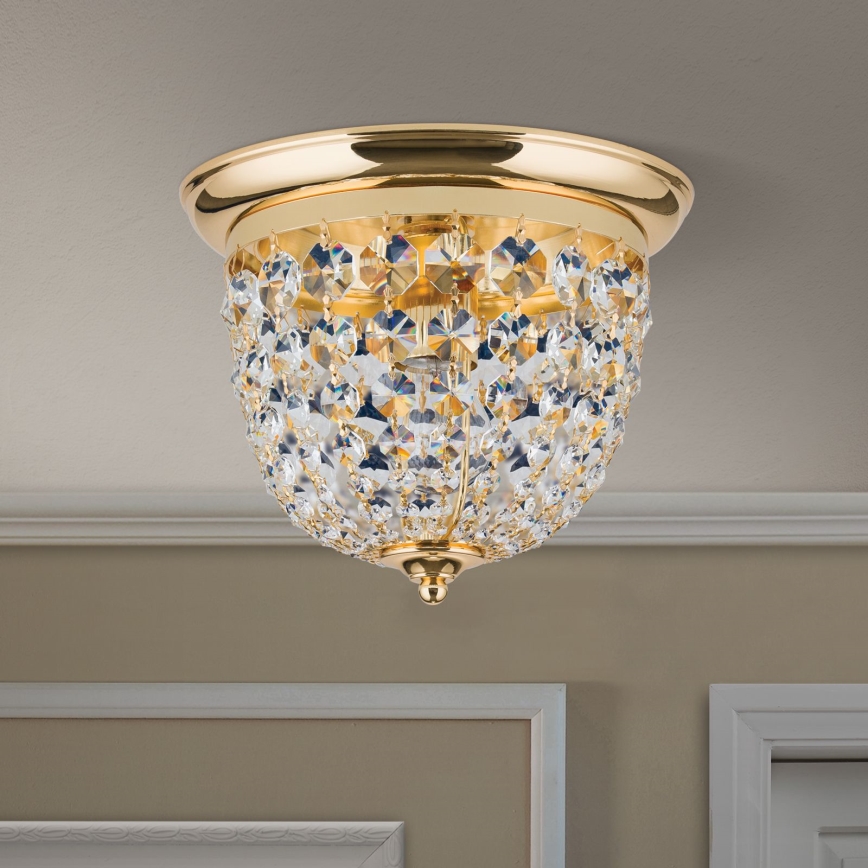 Loftlampe i krystal PLAFOND 1xE27/40W/230V diameter 26 cm guldfarvet