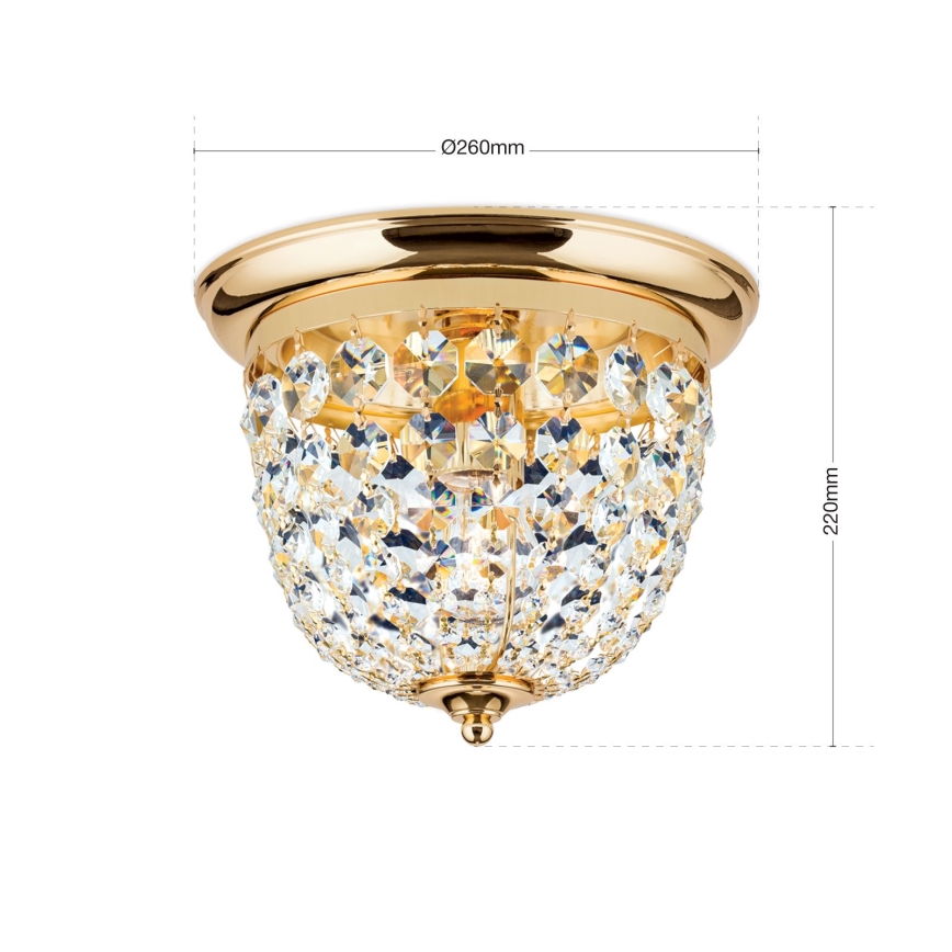 Loftlampe i krystal PLAFOND 1xE27/40W/230V diameter 26 cm guldfarvet