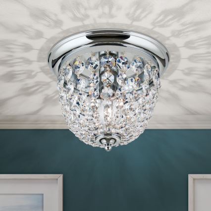 Loftlampe i krystal PLAFOND 1xE27/40W/230V diameter 26 cm skinnende krom