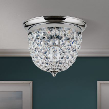 Loftlampe i krystal PLAFOND 1xE27/40W/230V diameter 26 cm skinnende krom