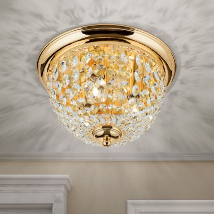 Loftlampe i krystal PLAFOND 3xE27/40W/230V diameter 35 cm guldfarvet