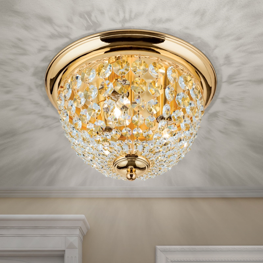 Loftlampe i krystal PLAFOND 3xE27/40W/230V diameter 35 cm guldfarvet