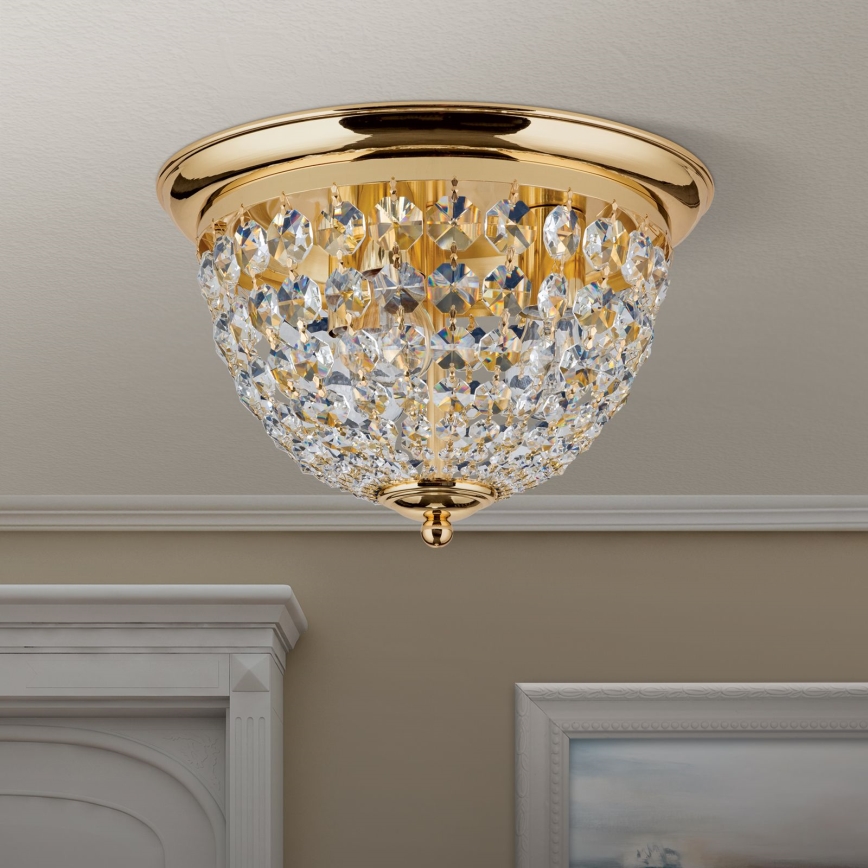 Loftlampe i krystal PLAFOND 3xE27/40W/230V diameter 35 cm guldfarvet