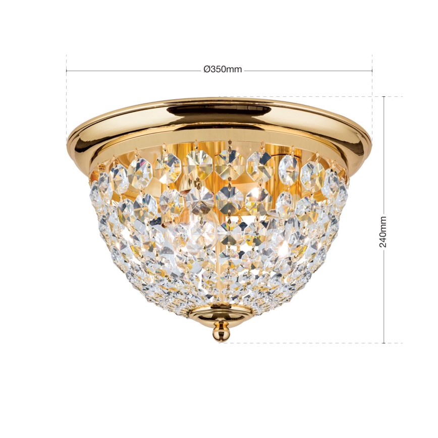 Loftlampe i krystal PLAFOND 3xE27/40W/230V diameter 35 cm guldfarvet