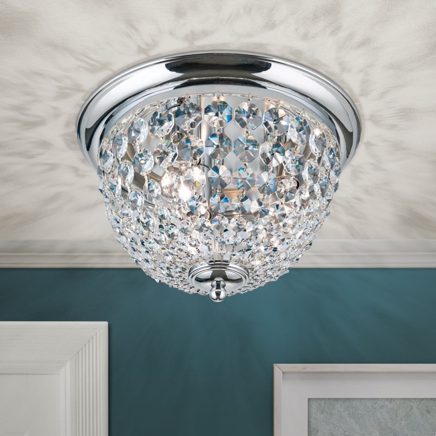 Loftlampe i krystal PLAFOND 3xE27/40W/230V diameter 35 cm skinnende krom