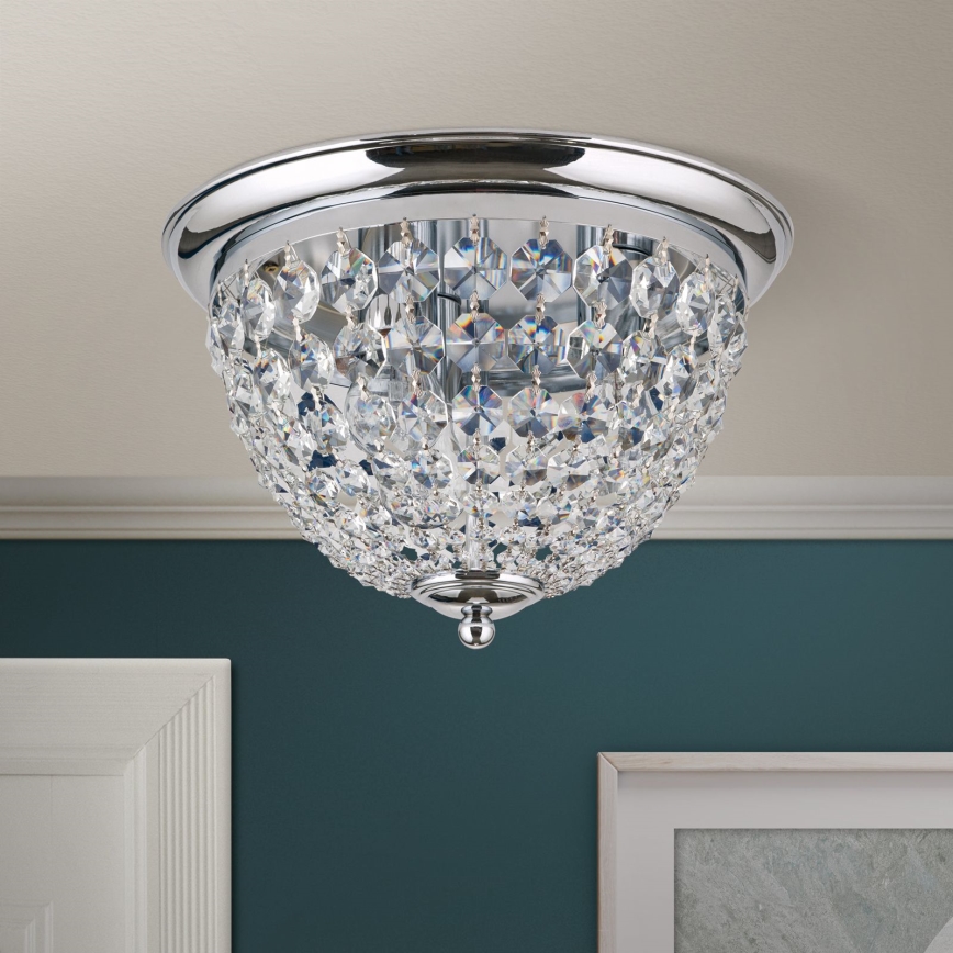 Loftlampe i krystal PLAFOND 3xE27/40W/230V diameter 35 cm skinnende krom