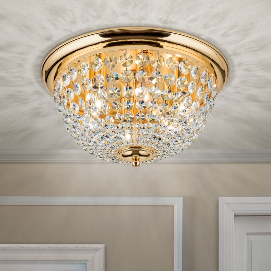 Loftlampe i krystal PLAFOND 6xE27/40W/230V diameter 47 cm guldfarvet