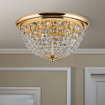 Loftlampe i krystal PLAFOND 6xE27/40W/230V diameter 47 cm guldfarvet