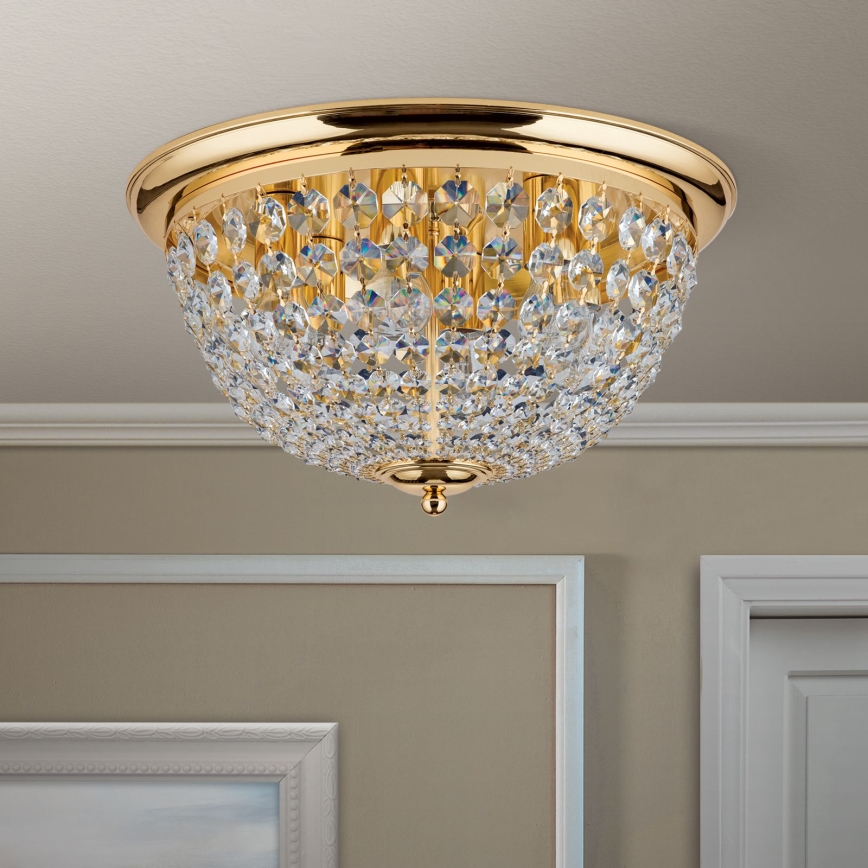 Loftlampe i krystal PLAFOND 6xE27/40W/230V diameter 47 cm guldfarvet