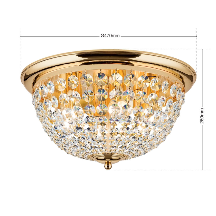 Loftlampe i krystal PLAFOND 6xE27/40W/230V diameter 47 cm guldfarvet