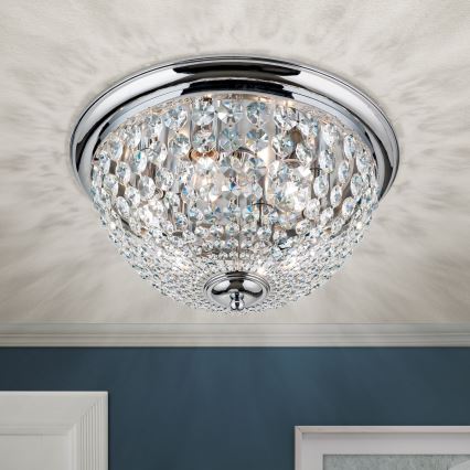 Loftlampe i krystal PLAFOND 6xE27/40W/230V diameter 47 cm skinnende krom