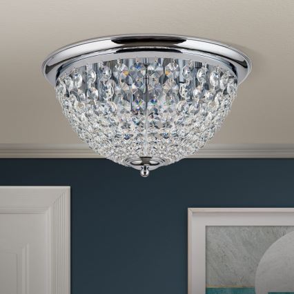 Loftlampe i krystal PLAFOND 6xE27/40W/230V diameter 47 cm skinnende krom