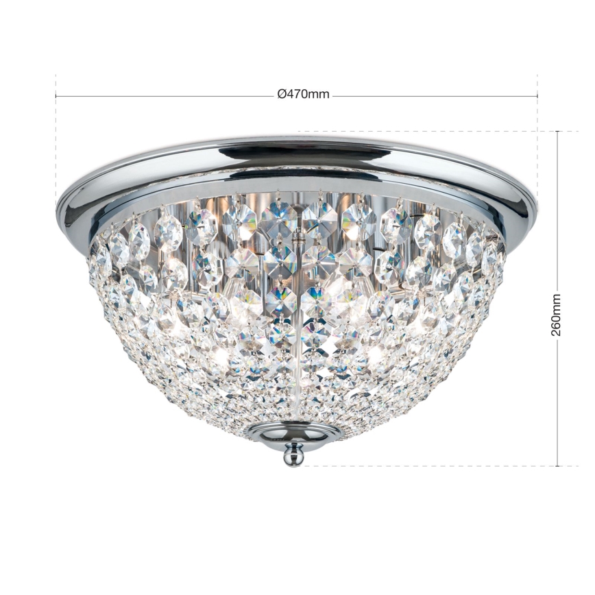 Loftlampe i krystal PLAFOND 6xE27/40W/230V diameter 47 cm skinnende krom