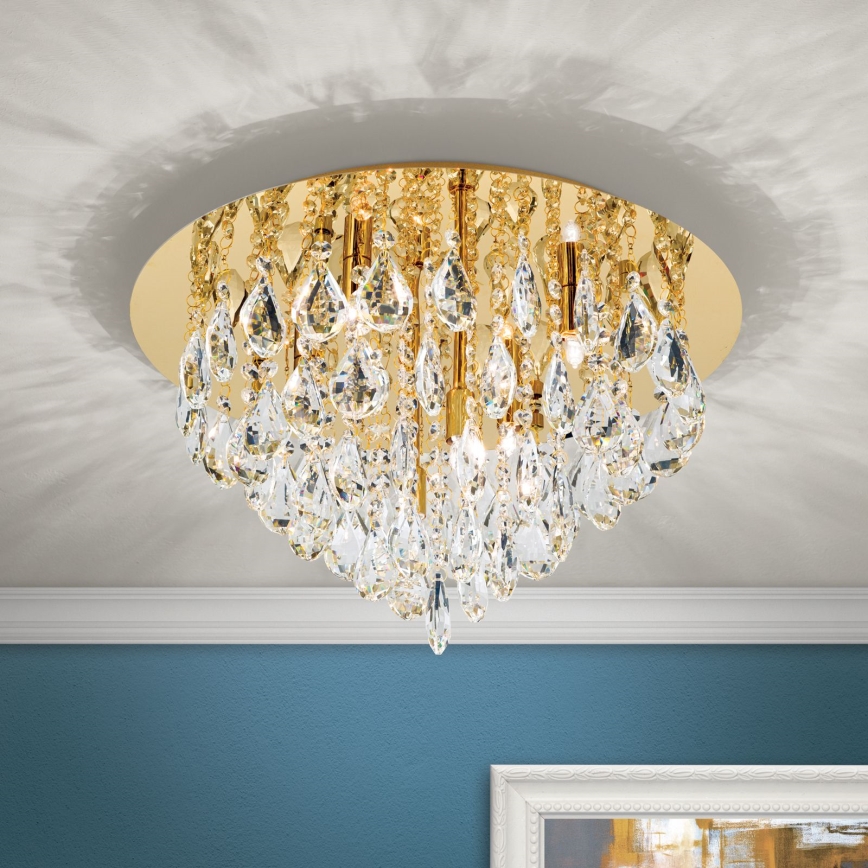 Loftlampe i krystal CELESTE 6xG9/40W/230V diameter 45 cm guldfarvet
