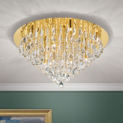Loftlampe i krystal CELESTE 12xG9/40W/230V diameter 75 cm guldfarvet