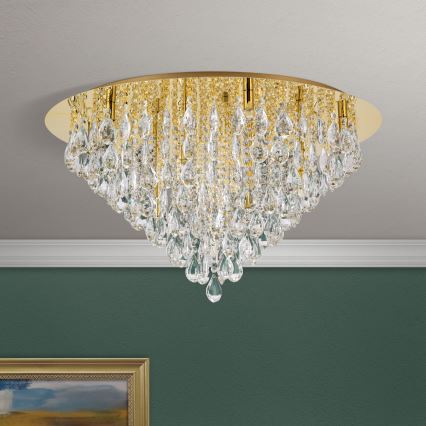 Loftlampe i krystal CELESTE 12xG9/40W/230V diameter 75 cm guldfarvet
