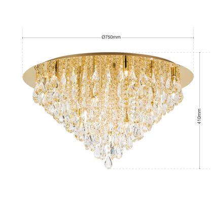 Loftlampe i krystal CELESTE 12xG9/40W/230V diameter 75 cm guldfarvet