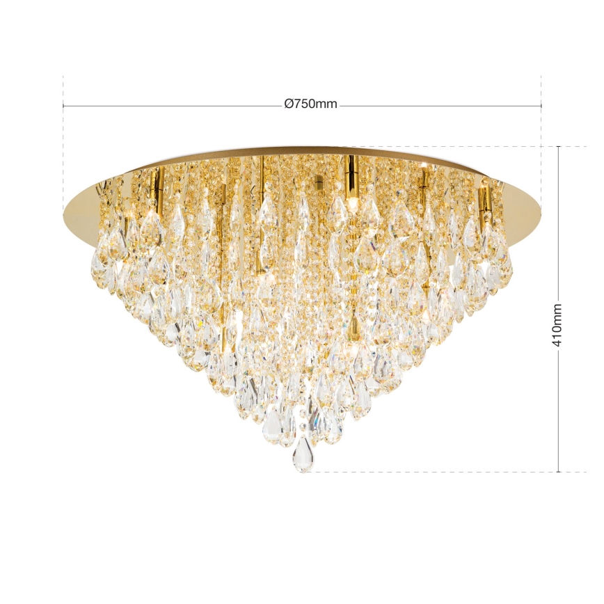 Loftlampe i krystal CELESTE 12xG9/40W/230V diameter 75 cm guldfarvet