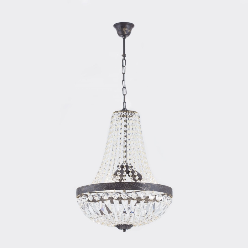 Lysekrone i krystal m. kædeophæng ARILA 3xE27/60W/230V diameter 40 cm brun/patina