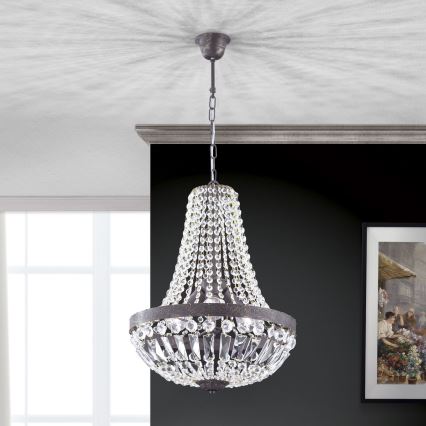 Lysekrone i krystal m. kædeophæng ARILA 3xE27/60W/230V diameter 40 cm brun/patina