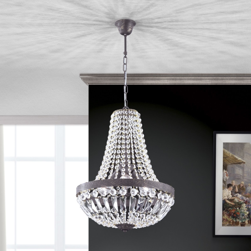 Lysekrone i krystal m. kædeophæng ARILA 3xE27/60W/230V diameter 40 cm brun/patina