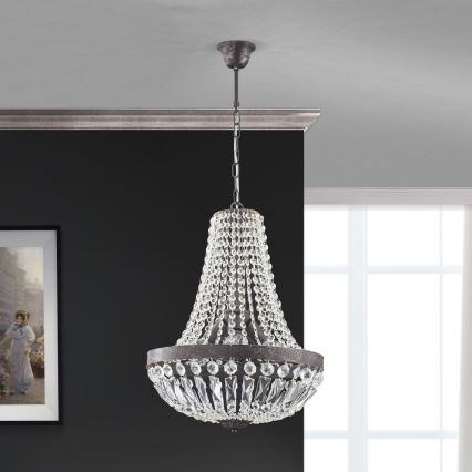 Lysekrone i krystal m. kædeophæng ARILA 3xE27/60W/230V diameter 40 cm brun/patina