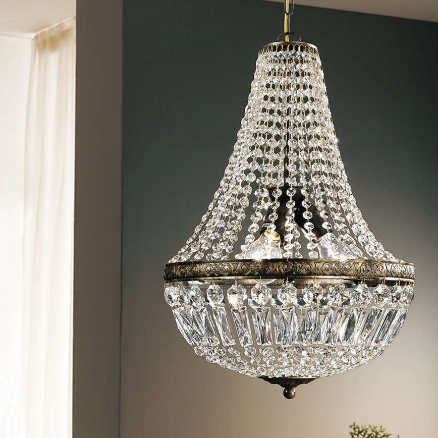 Lysekrone i krystal m. kædeophæng ARILA 3xE27/60W/230V diameter 40 cm brun/patina