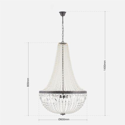 Lysekrone i krystal m. kædeophæng ARILA 6xE27/60W/230V diameter 60 cm brun/patina