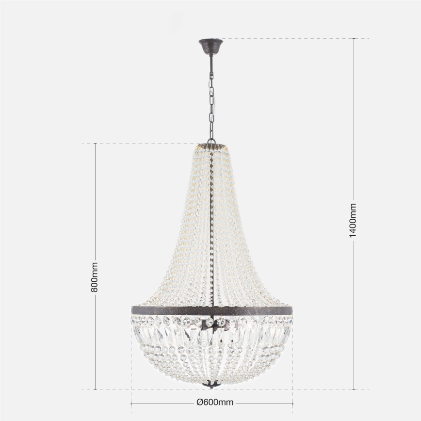 Lysekrone i krystal m. kædeophæng ARILA 6xE27/60W/230V diameter 60 cm brun/patina