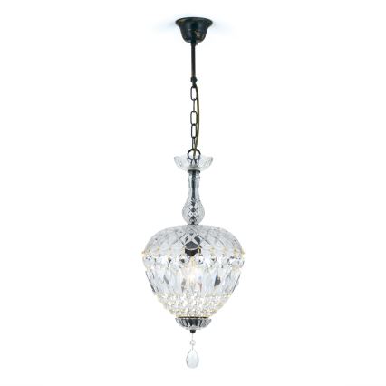 Lysekrone i krystal m. kædeophæng ARILA 1xE27/60W/230V diameter 25 cm brun/patina