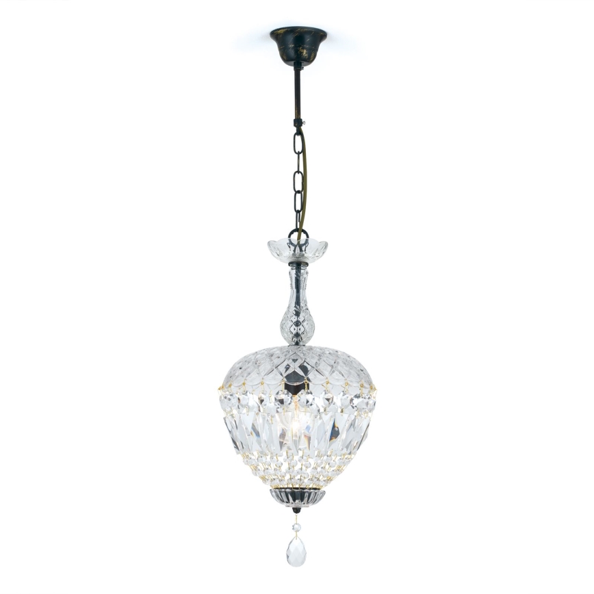 Lysekrone i krystal m. kædeophæng ARILA 1xE27/60W/230V diameter 25 cm brun/patina