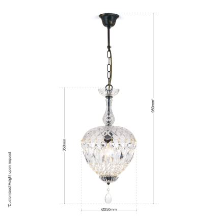Lysekrone i krystal m. kædeophæng ARILA 1xE27/60W/230V diameter 25 cm brun/patina
