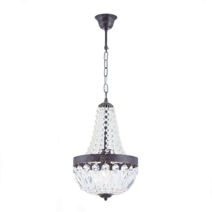 Lysekrone i krystal m. kædeophæng ARILA 1xE27/60W/230V diameter 25,5 cm brun/patina