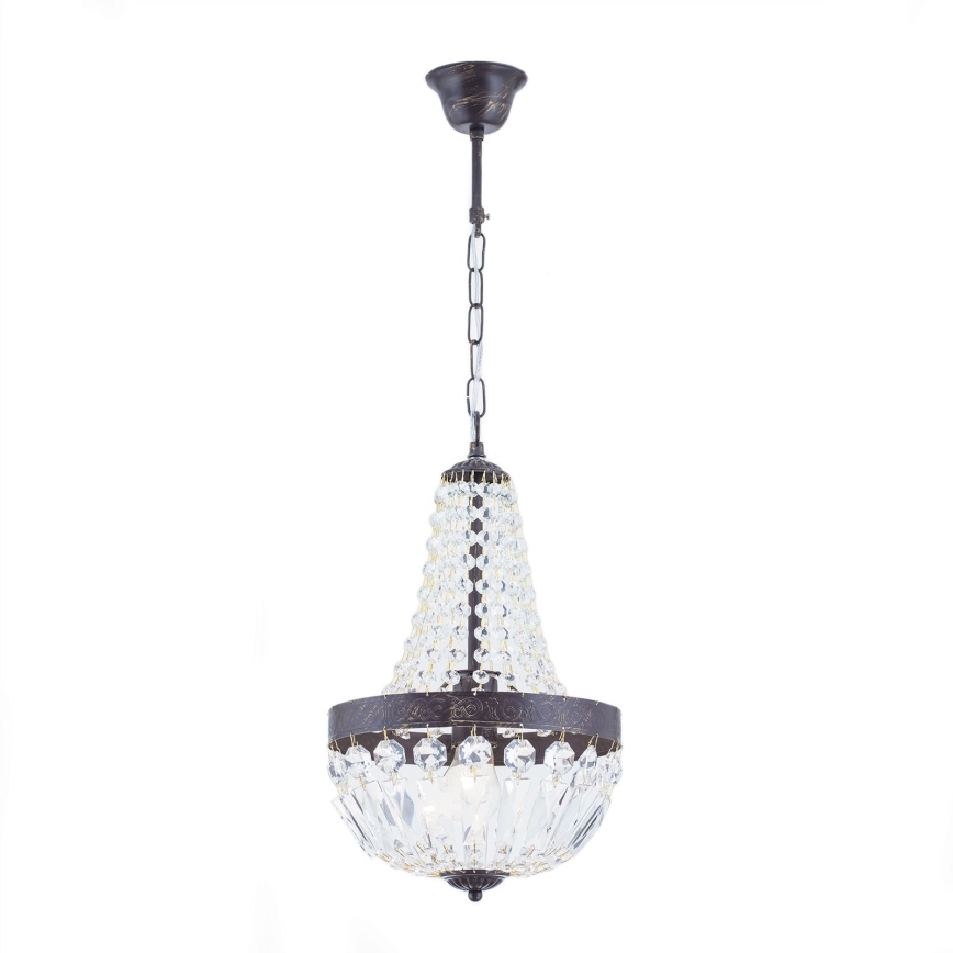 Lysekrone i krystal m. kædeophæng ARILA 1xE27/60W/230V diameter 25,5 cm brun/patina