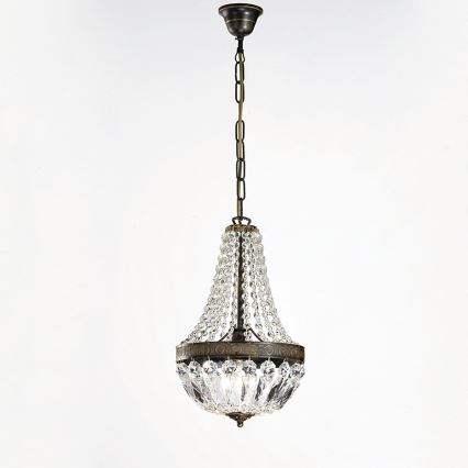 Lysekrone i krystal m. kædeophæng ARILA 1xE27/60W/230V diameter 25,5 cm brun/patina