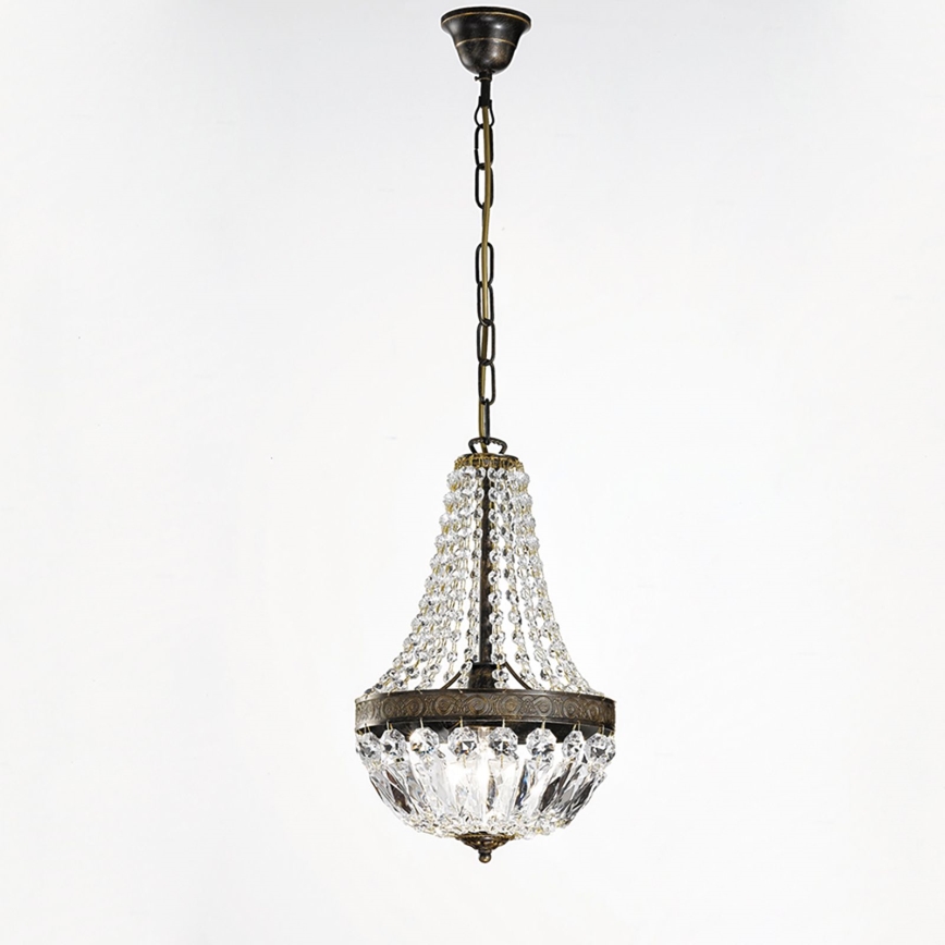 Lysekrone i krystal m. kædeophæng ARILA 1xE27/60W/230V diameter 25,5 cm brun/patina