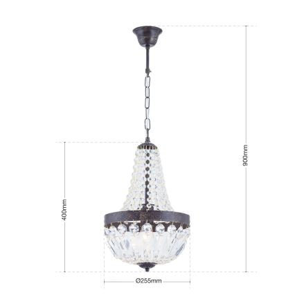 Lysekrone i krystal m. kædeophæng ARILA 1xE27/60W/230V diameter 25,5 cm brun/patina