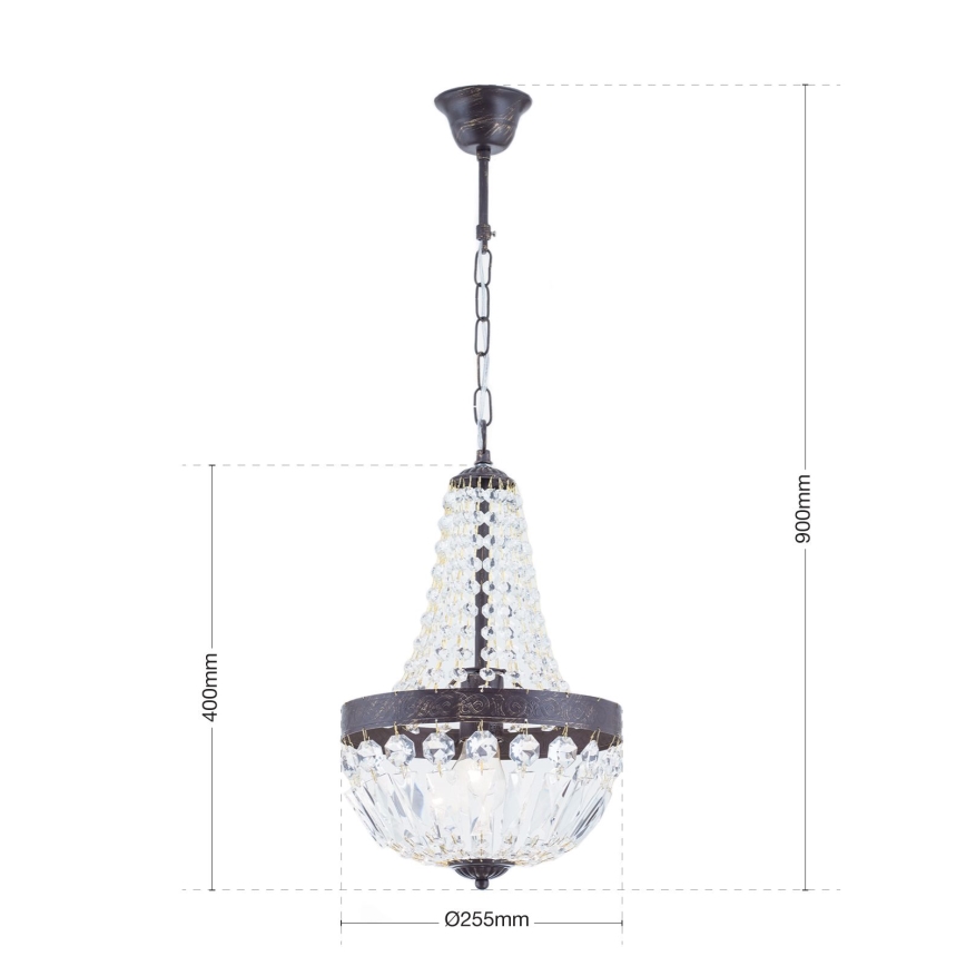 Lysekrone i krystal m. kædeophæng ARILA 1xE27/60W/230V diameter 25,5 cm brun/patina