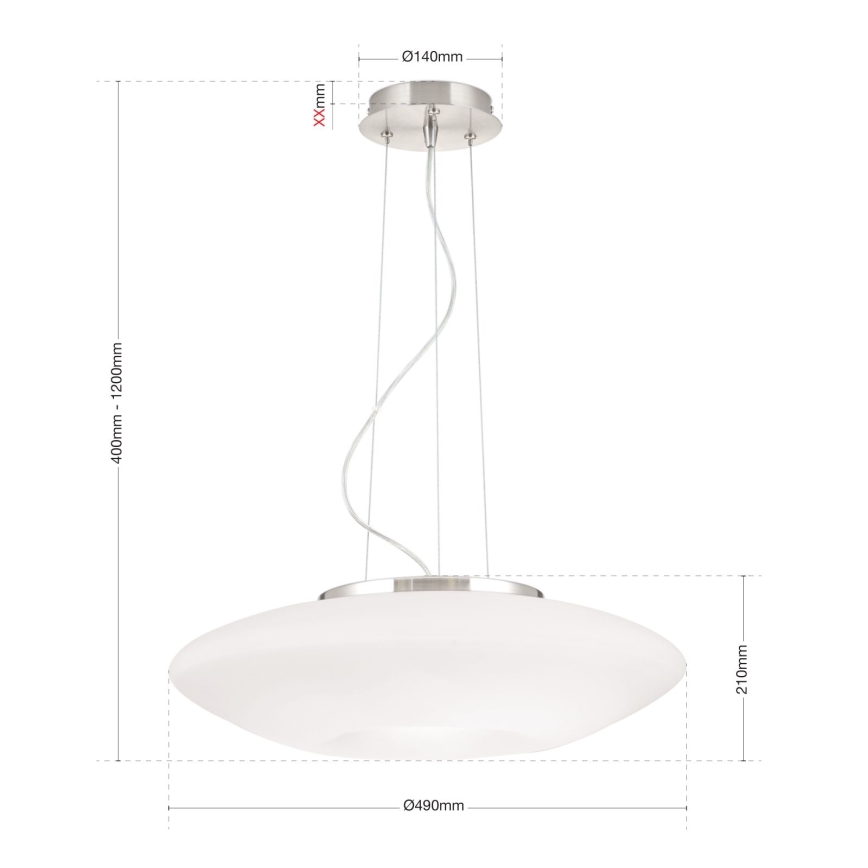 Pendel BLANC 2xE27/60W/230V diameter 49 cm mat krom